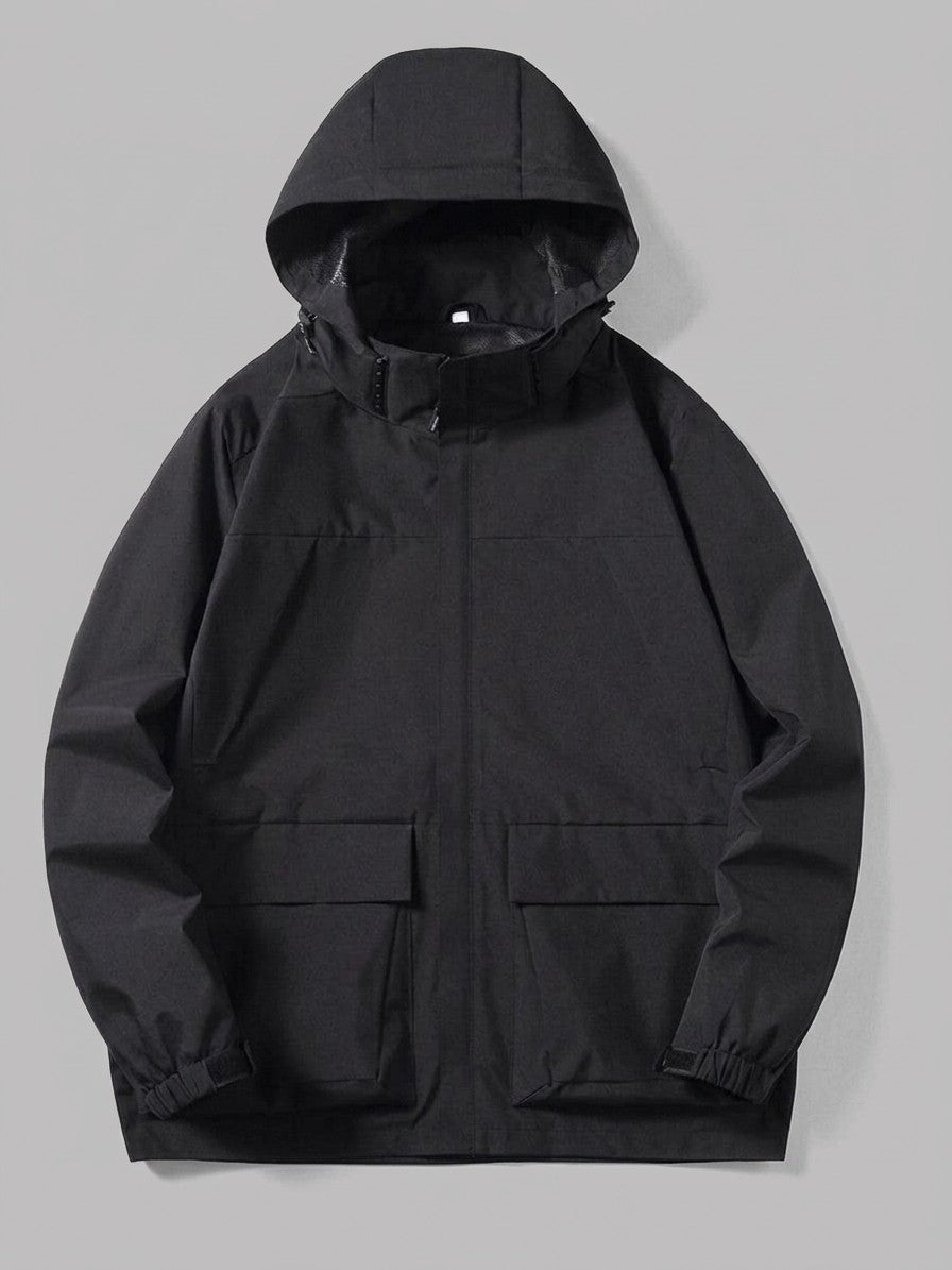 Brisighella Men's Hooded Flap-Pocket Windbreaker — black — packshot