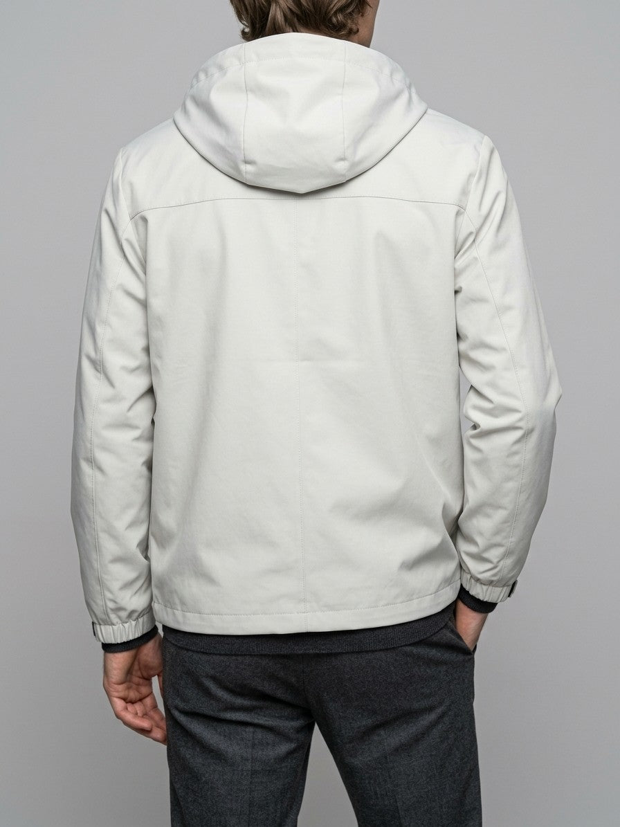 Brisighella Men's Hooded Flap-Pocket Windbreaker — foglotuswhite — back