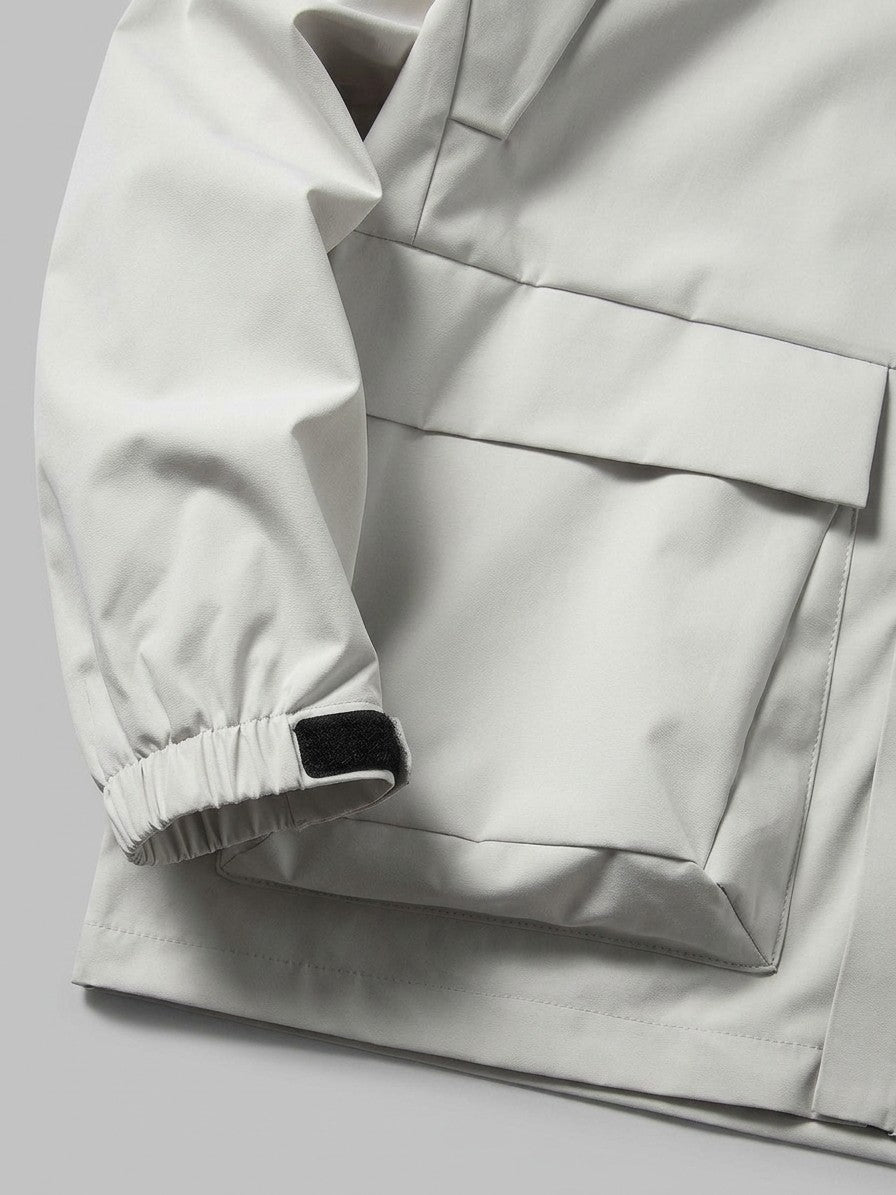 Brisighella Men's Hooded Flap-Pocket Windbreaker — foglotuswhite — detail-collar