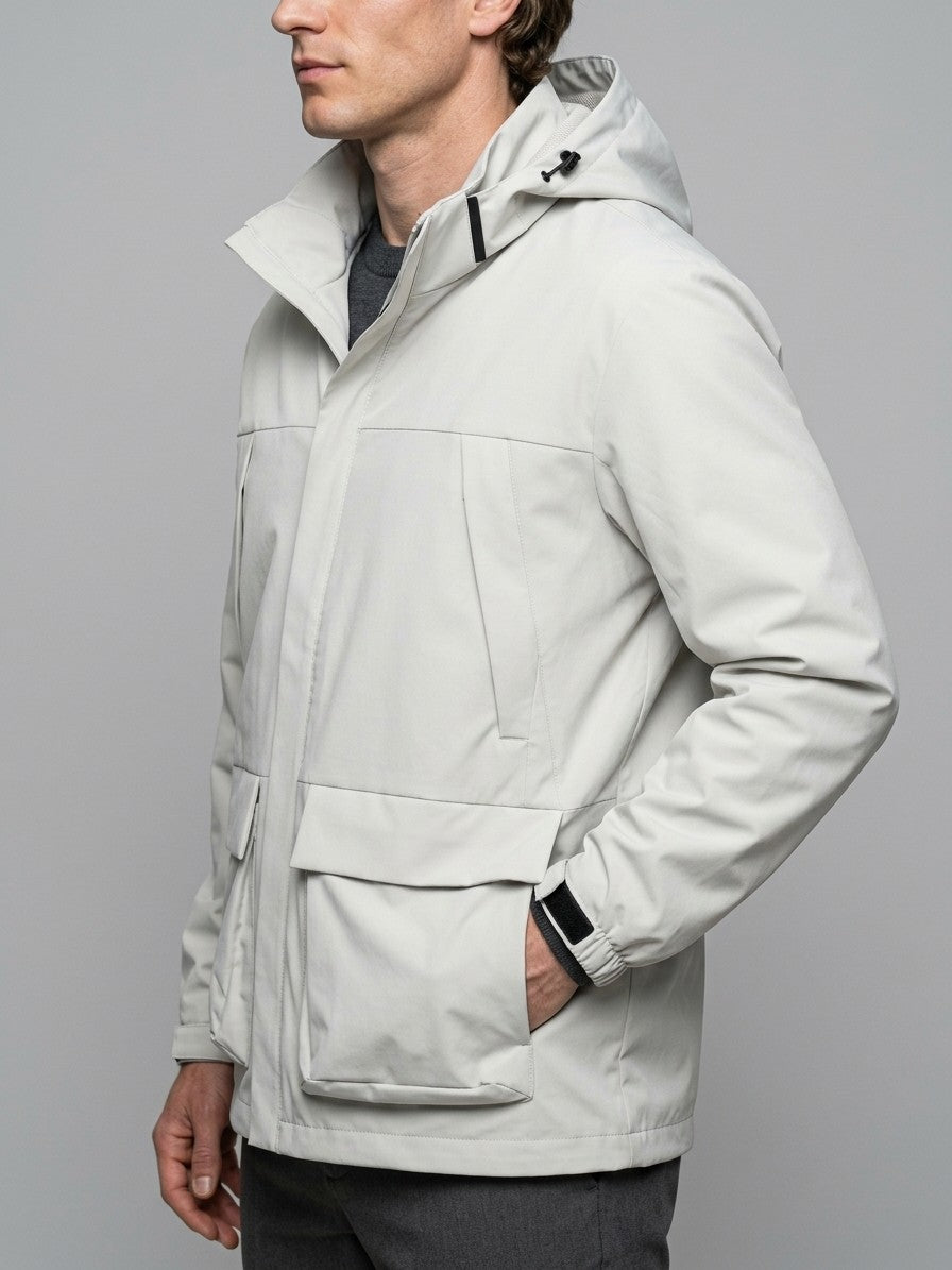 Brisighella Men's Hooded Flap-Pocket Windbreaker — foglotuswhite — side