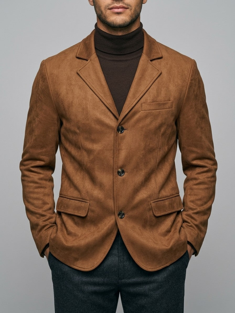 Brivio Men's Notch-Lapel Faux Suede Blazer — tobaccobrown — front