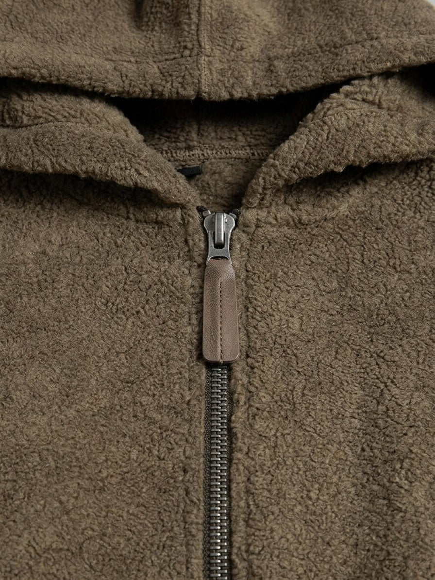 Broni Men's Hooded Teddy Fleece Jacket — olivebrown — detail-2