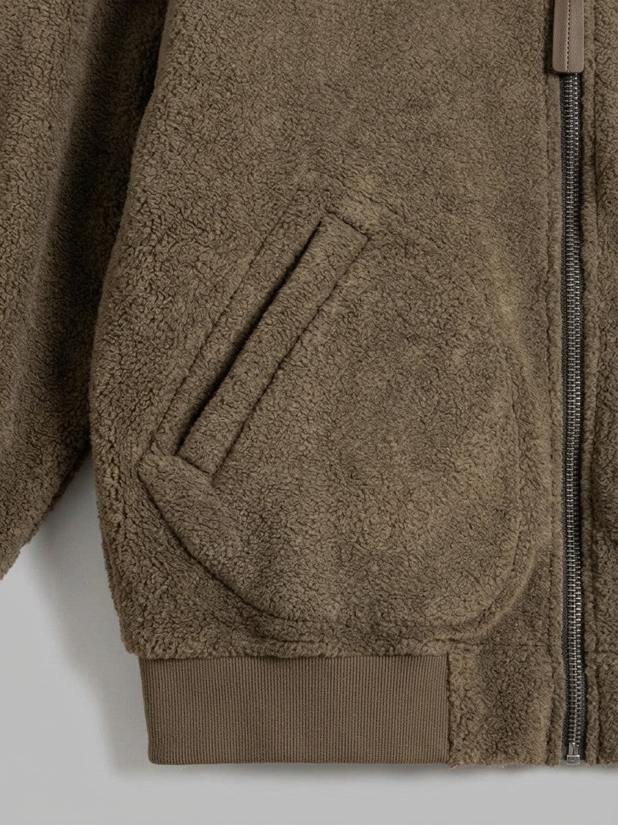 Broni Men's Hooded Teddy Fleece Jacket — olivebrown — detail
