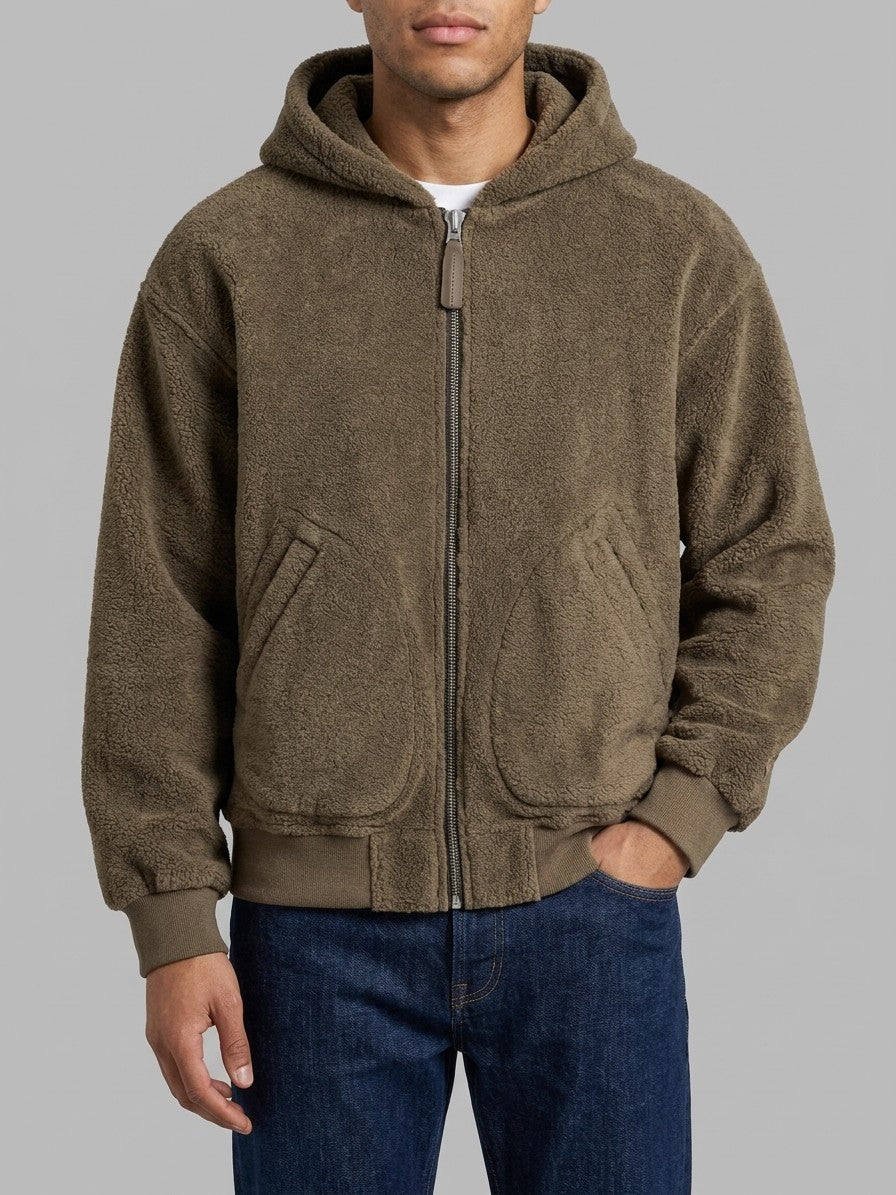 Broni Men's Hooded Teddy Fleece Jacket — olivebrown — front