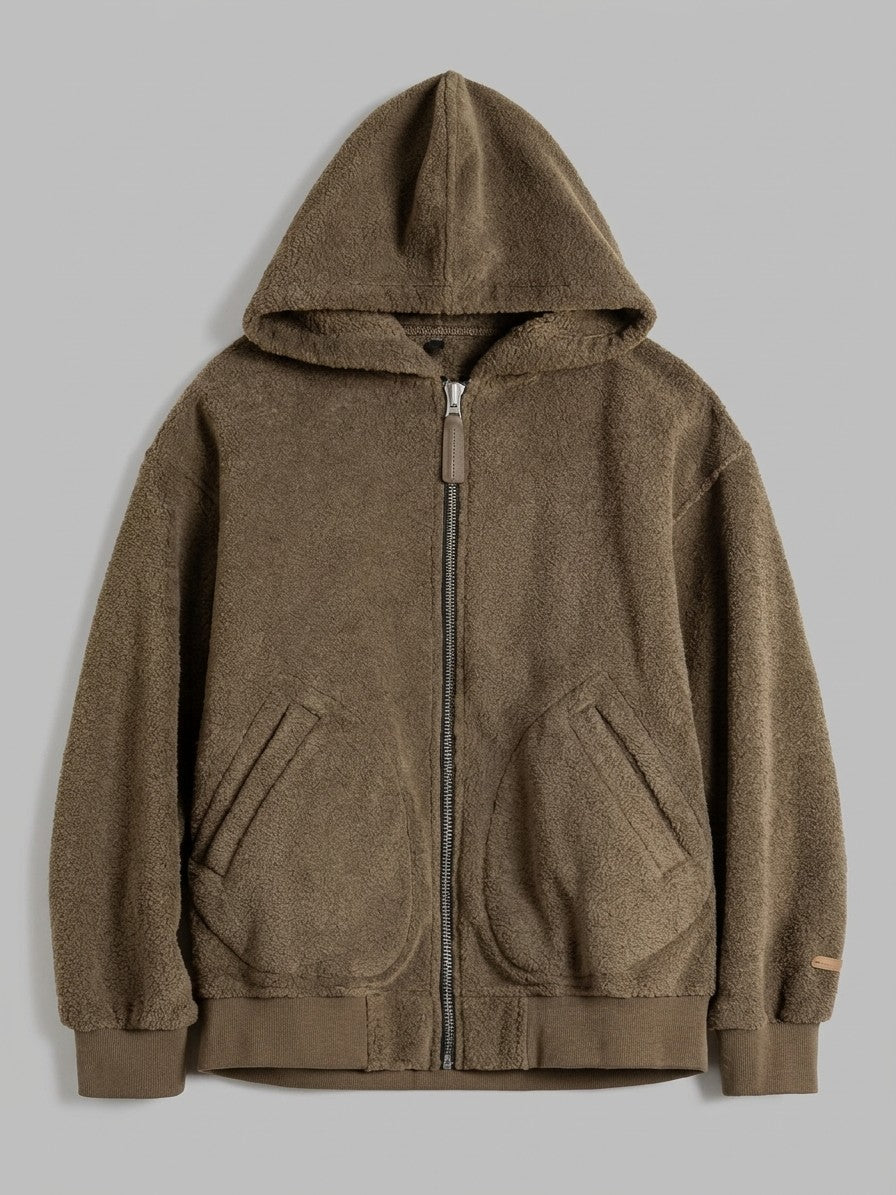 Broni Men's Hooded Teddy Fleece Jacket — olivebrown — packshot