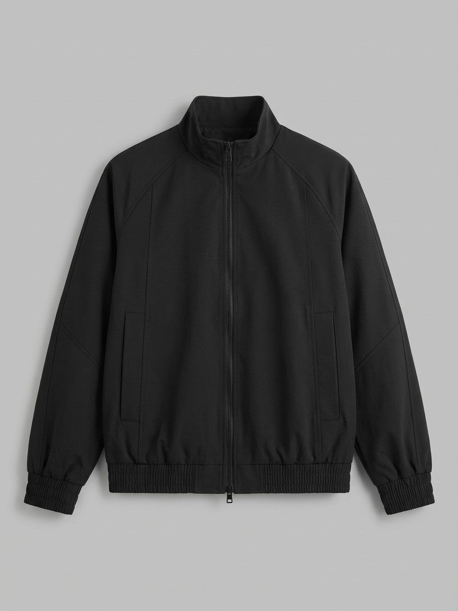 Budrio Men's Raglan Stand-Collar Bomber Jacket — black — packshot