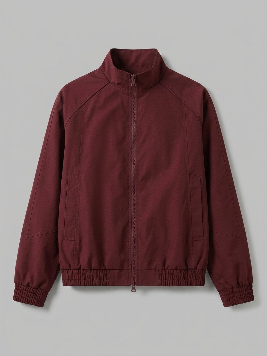 Budrio Men's Raglan Stand-Collar Bomber Jacket — burgundy — packshot