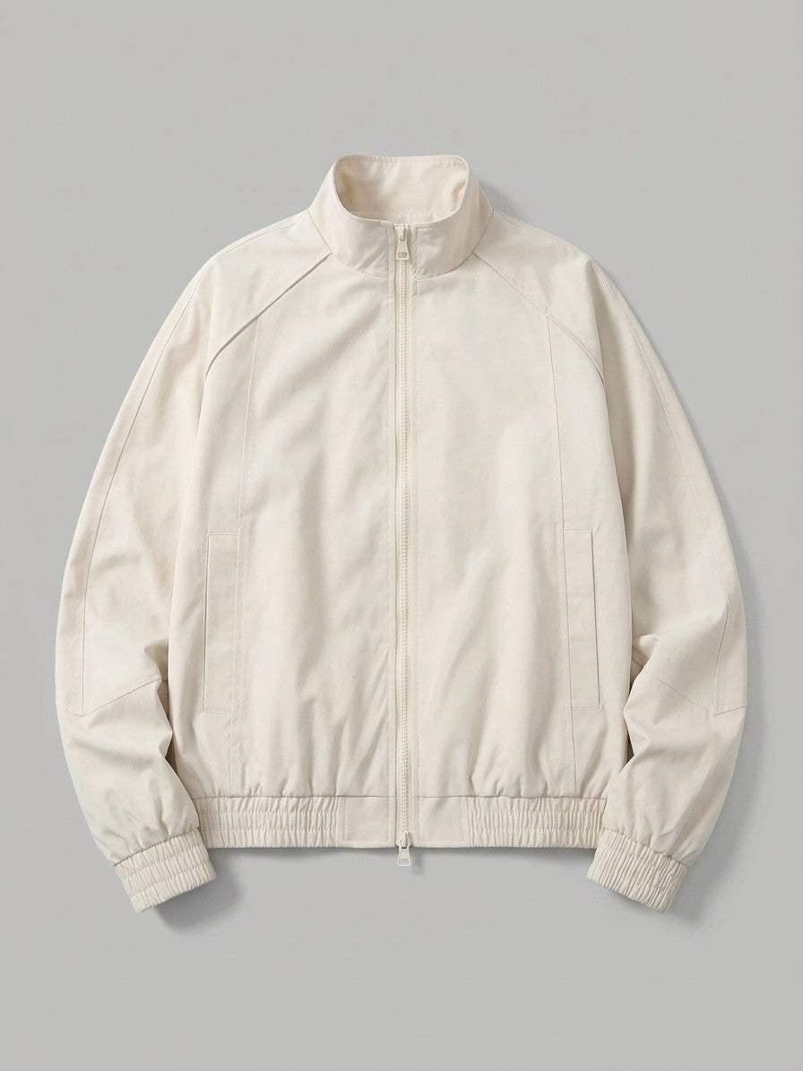 Budrio Men's Raglan Stand-Collar Bomber Jacket — cream — packshot