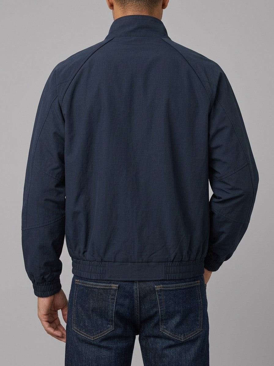 Budrio Men's Raglan Stand-Collar Bomber Jacket — navy — back