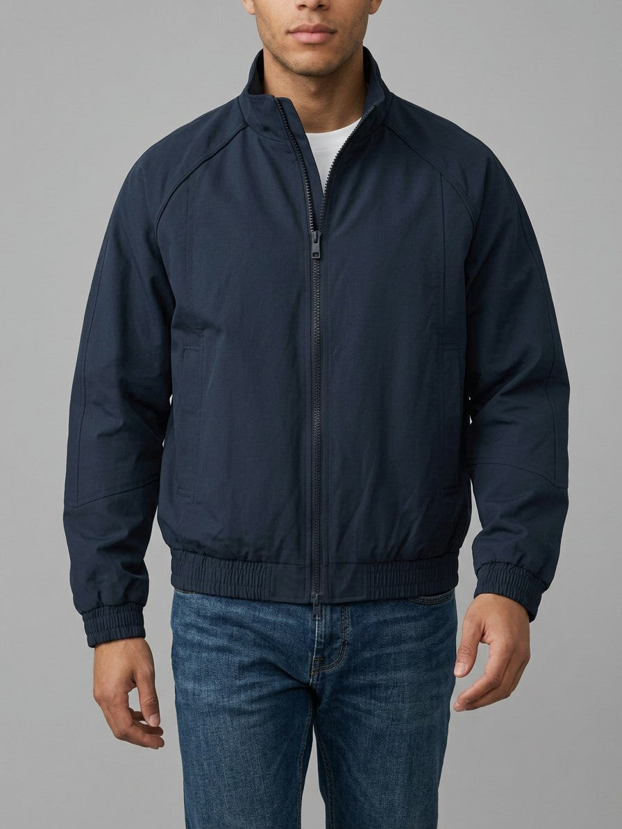 Budrio Men's Raglan Stand-Collar Bomber Jacket — navy — front