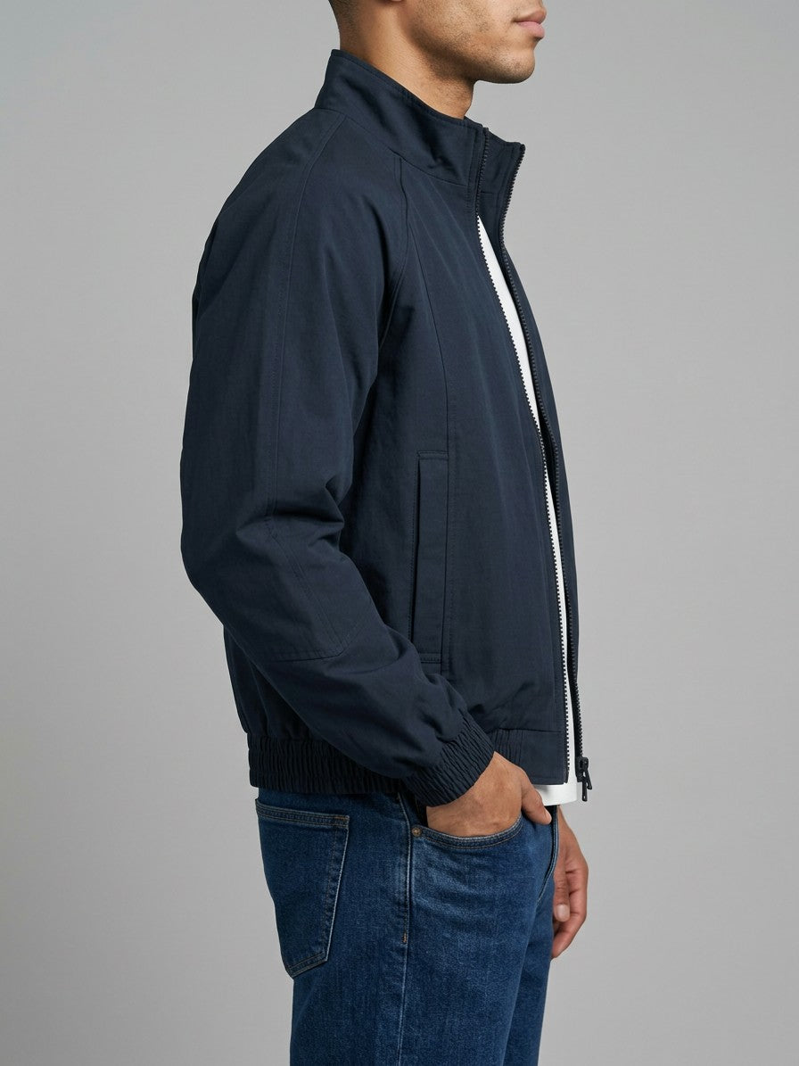 Budrio Men's Raglan Stand-Collar Bomber Jacket — navy — side