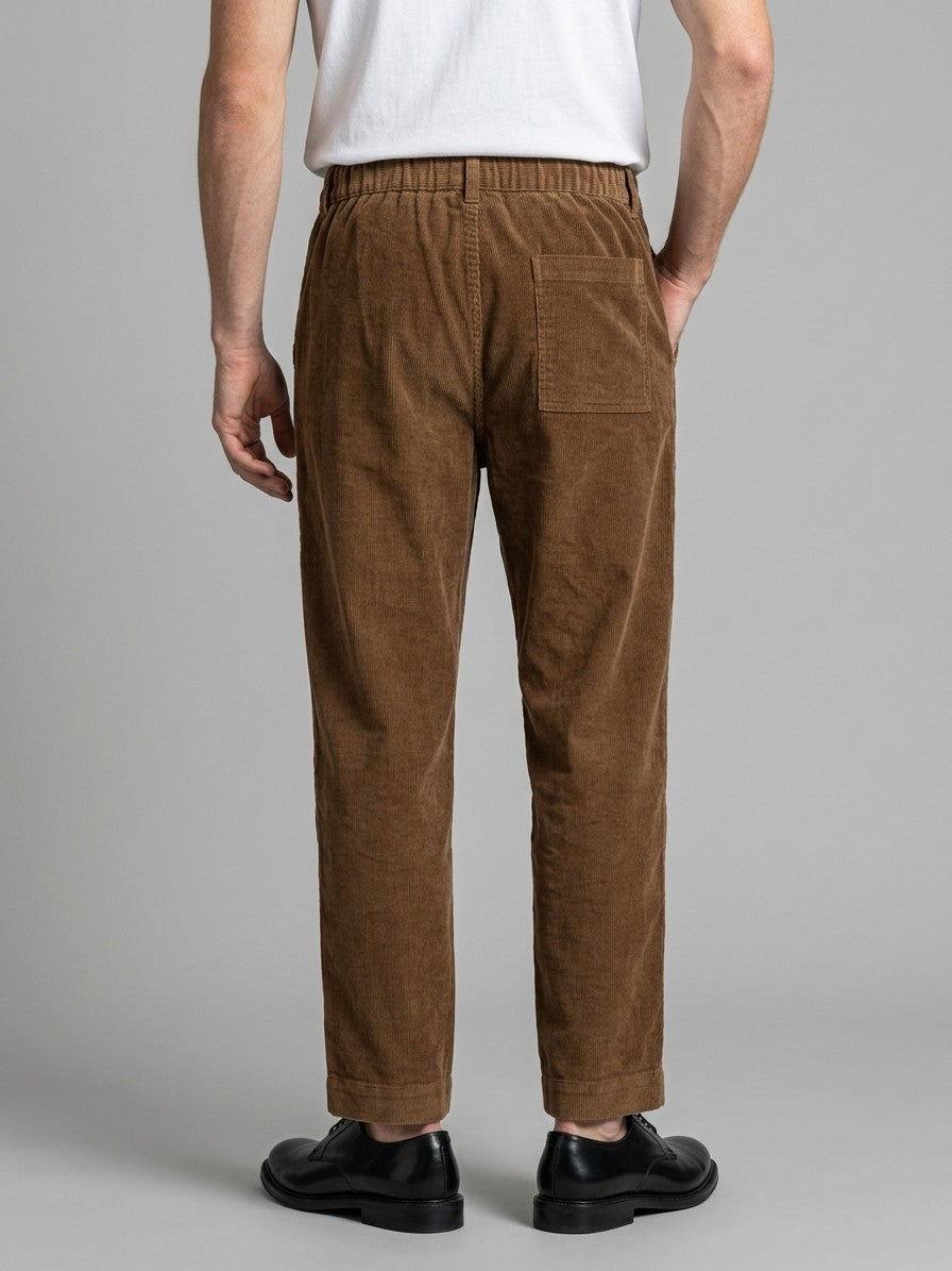 Buonconvento Men's Elastic-Back Relaxed Corduroy Pants — brown — back