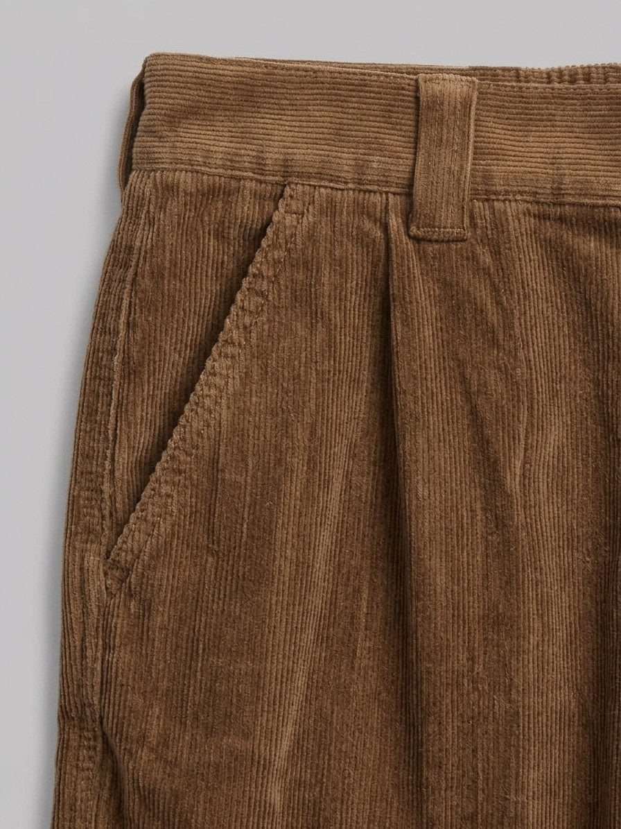 Buonconvento Men's Elastic-Back Relaxed Corduroy Pants — brown — detail-collar