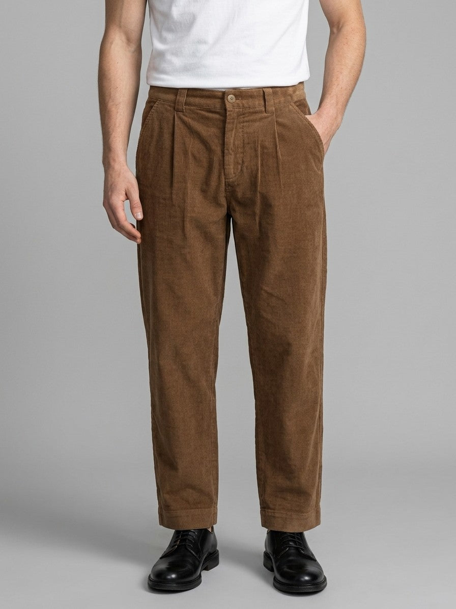 Buonconvento Men's Elastic-Back Relaxed Corduroy Pants — brown — front