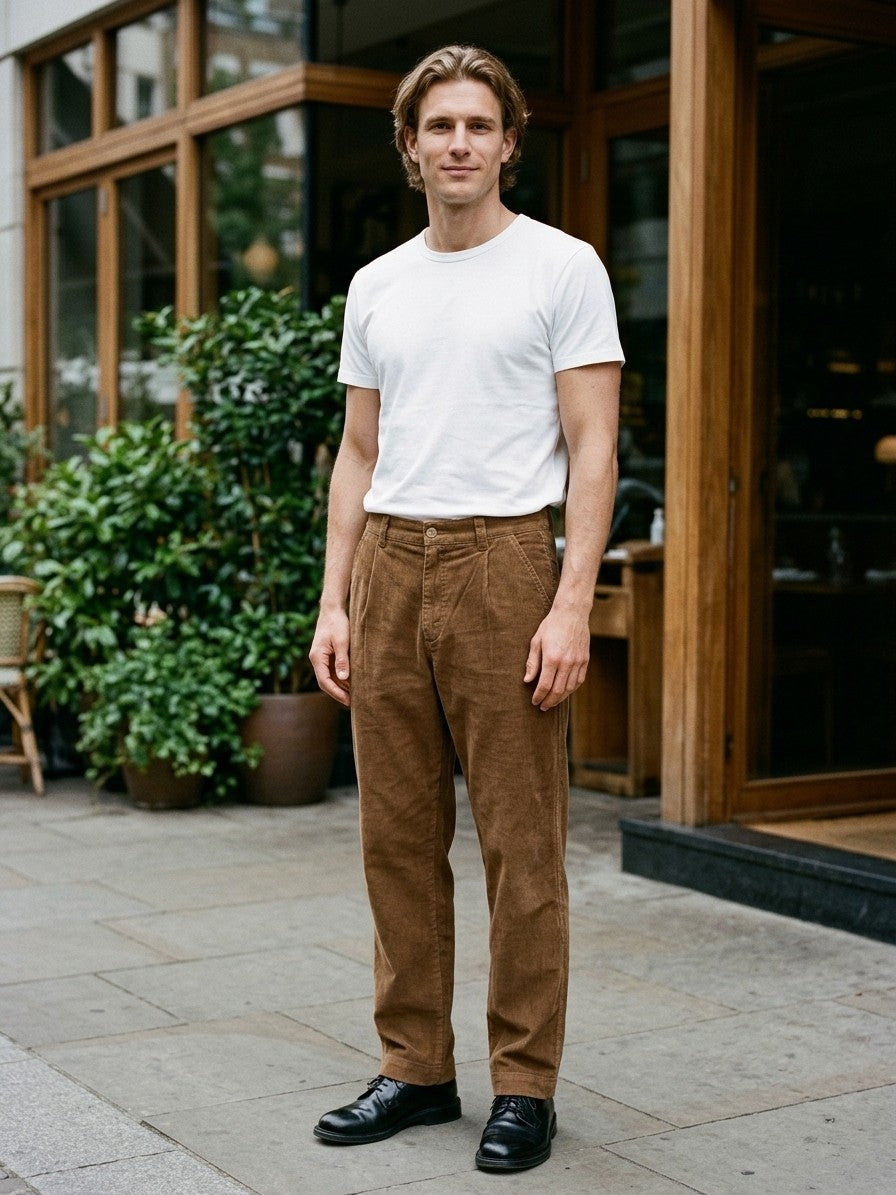 Buonconvento Men's Elastic-Back Relaxed Corduroy Pants — brown — lifestyle