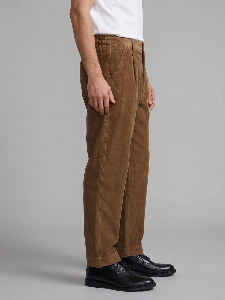 Buonconvento Men's Elastic-Back Relaxed Corduroy Pants — brown — side