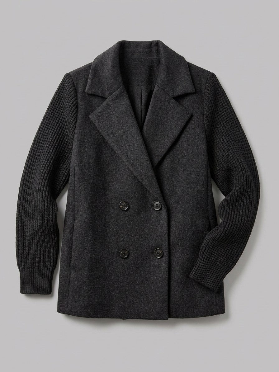 Burano Women's Knit Sleeve Double-Breasted Jacket — black — packshot