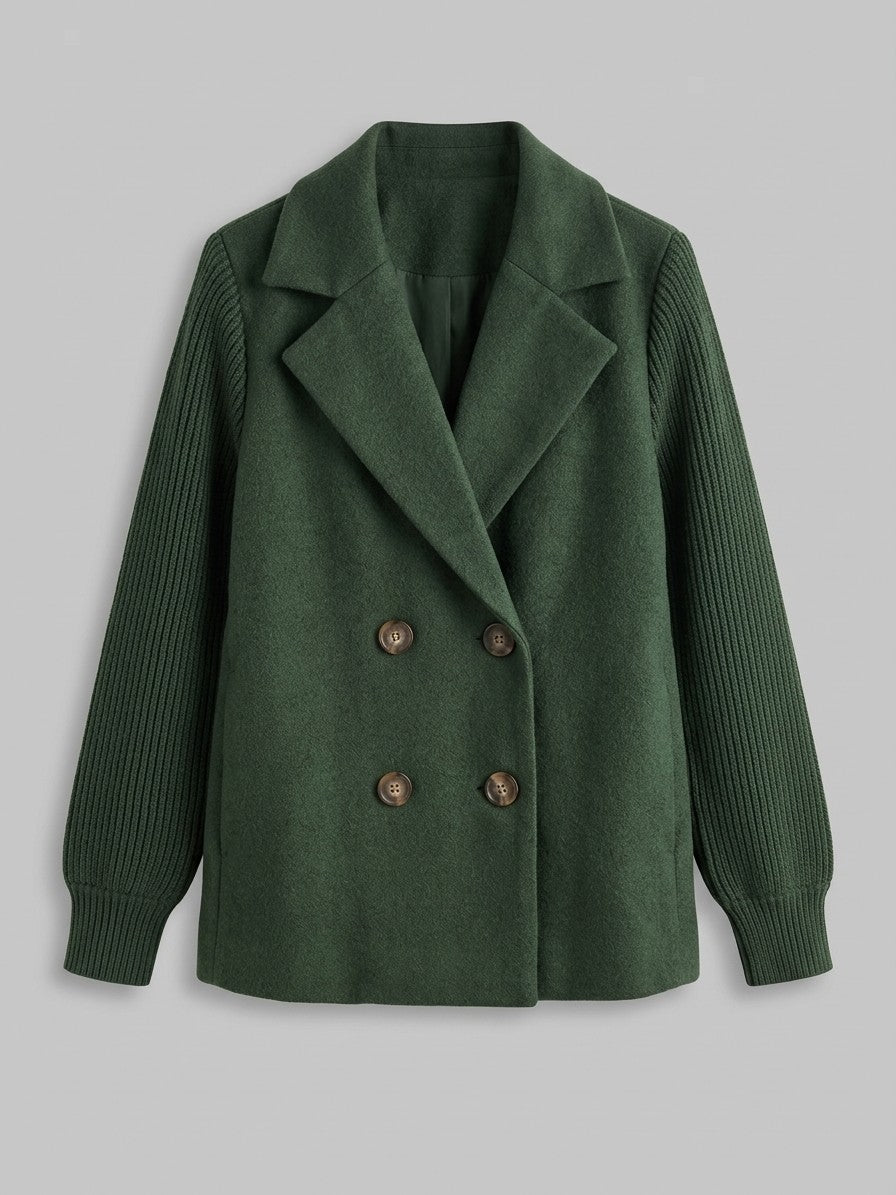 Burano Women's Knit Sleeve Double-Breasted Jacket — blackforest — packshot