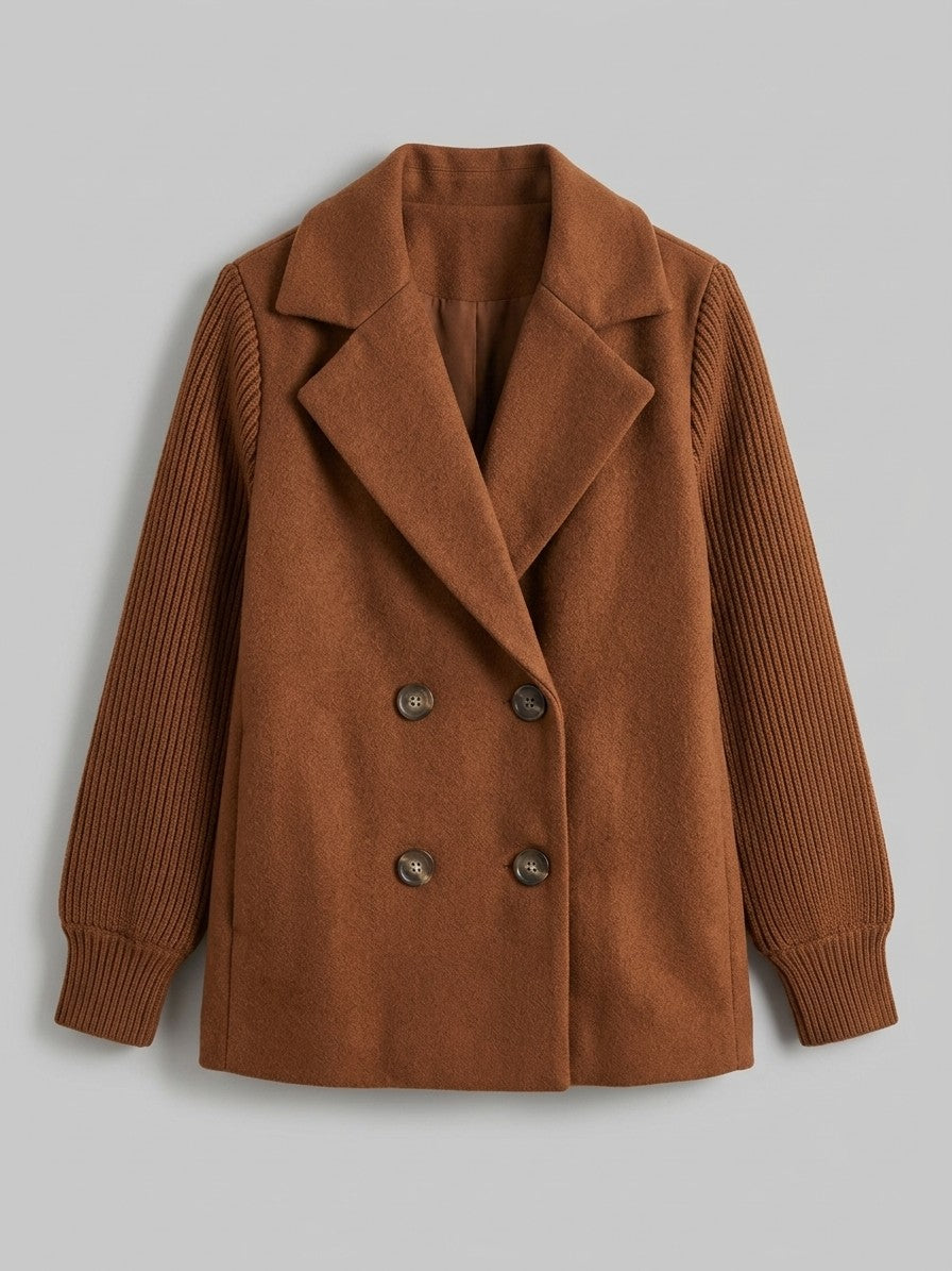 Burano Women's Knit Sleeve Double-Breasted Jacket — brown — packshot