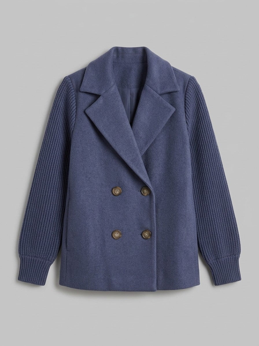 Burano Women's Knit Sleeve Double-Breasted Jacket — darkblue — packshot