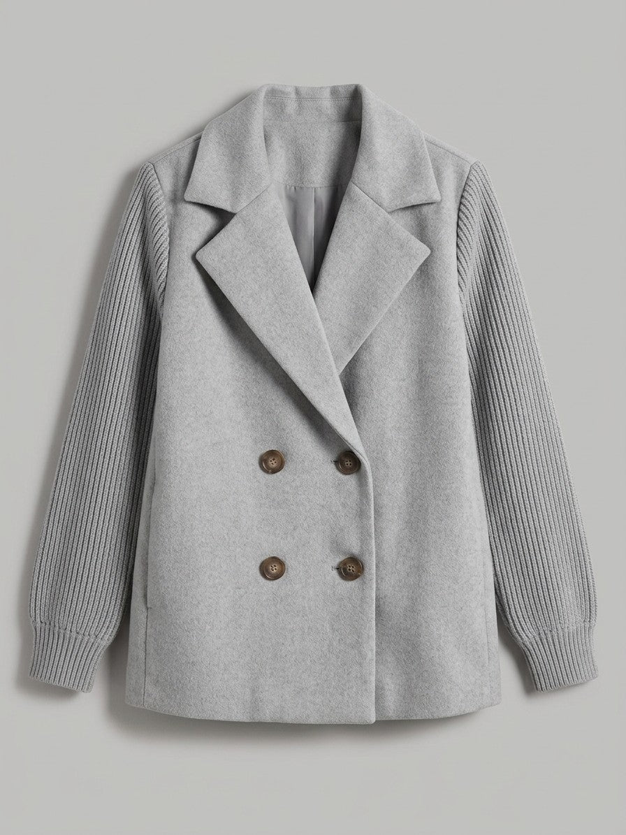 Burano Women's Knit Sleeve Double-Breasted Jacket — lightgray — packshot