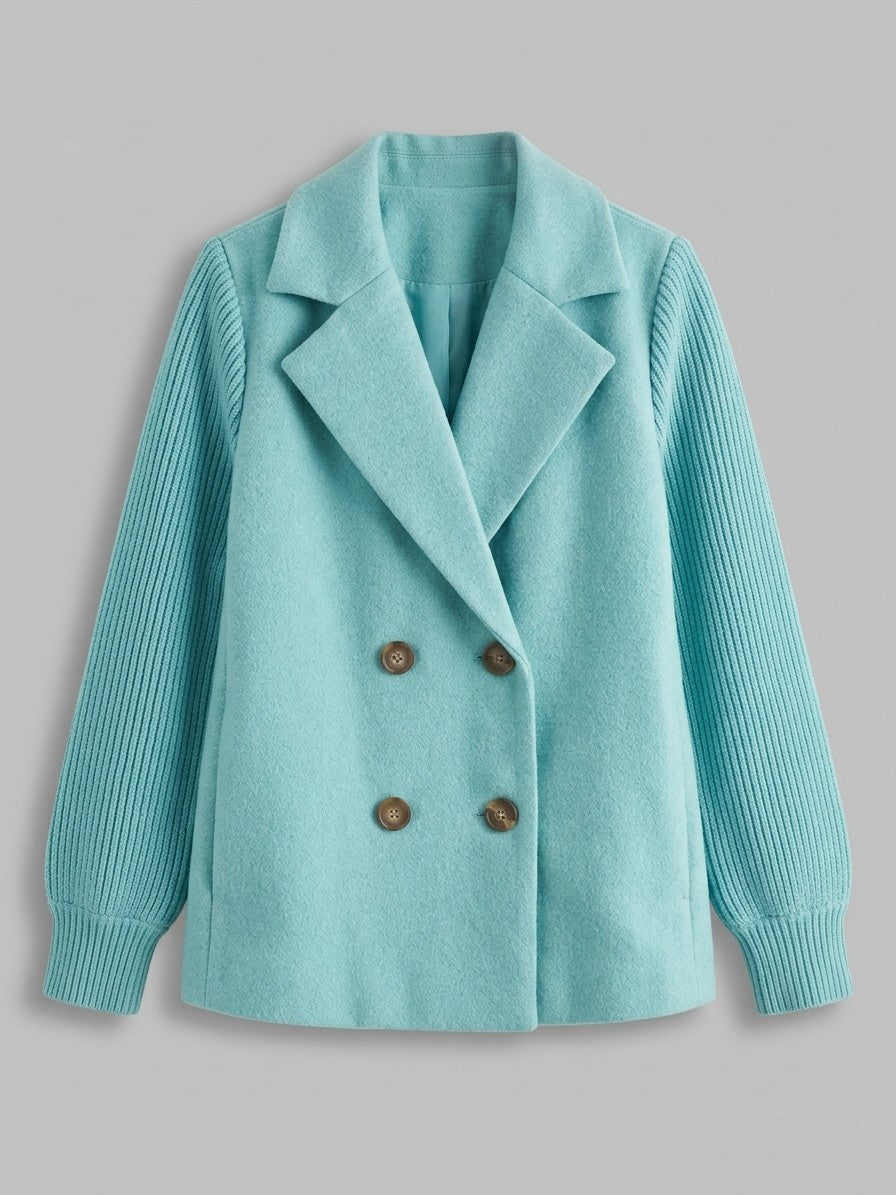 Burano Women's Knit Sleeve Double-Breasted Jacket — pastelblue — packshot