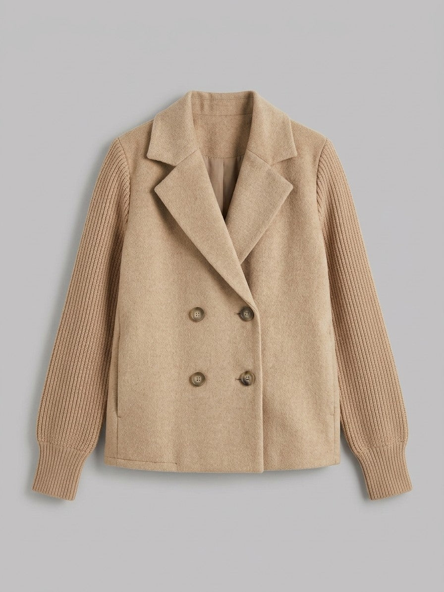 Burano Women's Knit Sleeve Double-Breasted Jacket — tan — packshot
