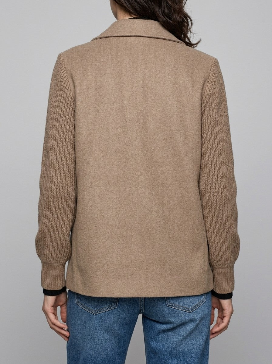 Burano Women's Knit Sleeve Double-Breasted Jacket — taupe — back