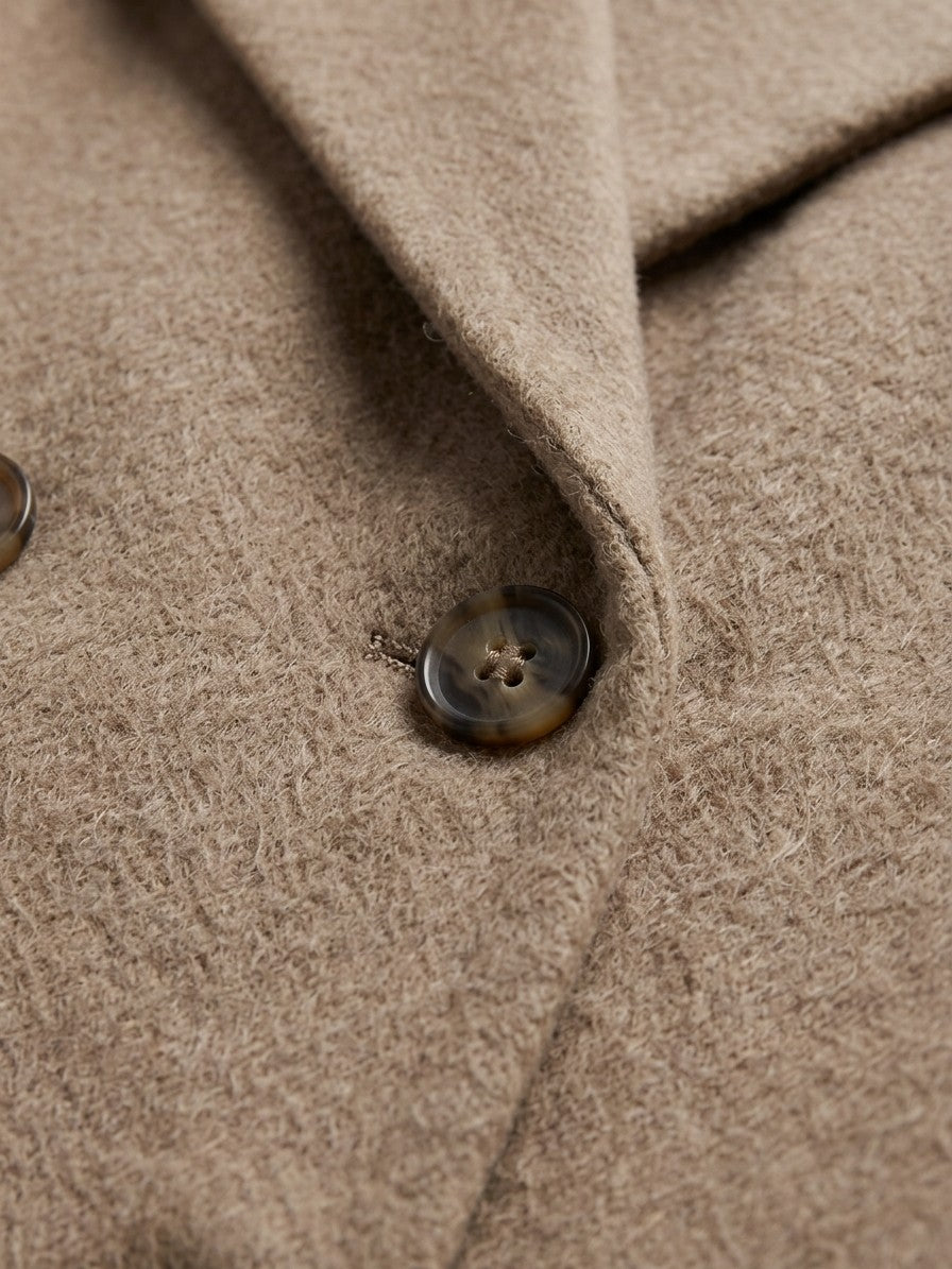 Burano Women's Knit Sleeve Double-Breasted Jacket — taupe — detail