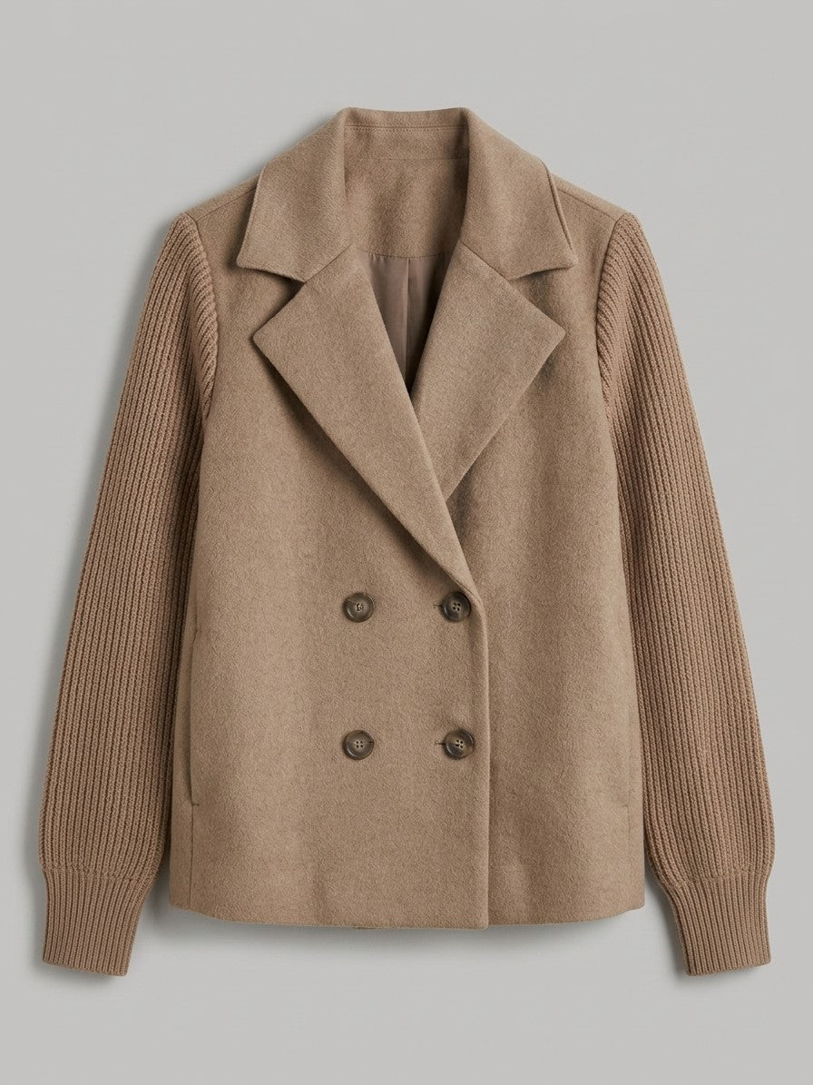 Burano Women's Knit Sleeve Double-Breasted Jacket — taupe — packshot