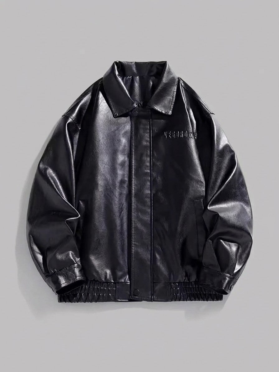 Cagli Men's Oversized Collared Faux Leather Jacket — black — packshot