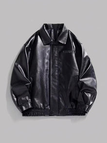 Cagli Men's Oversized Collared Faux Leather Jacket