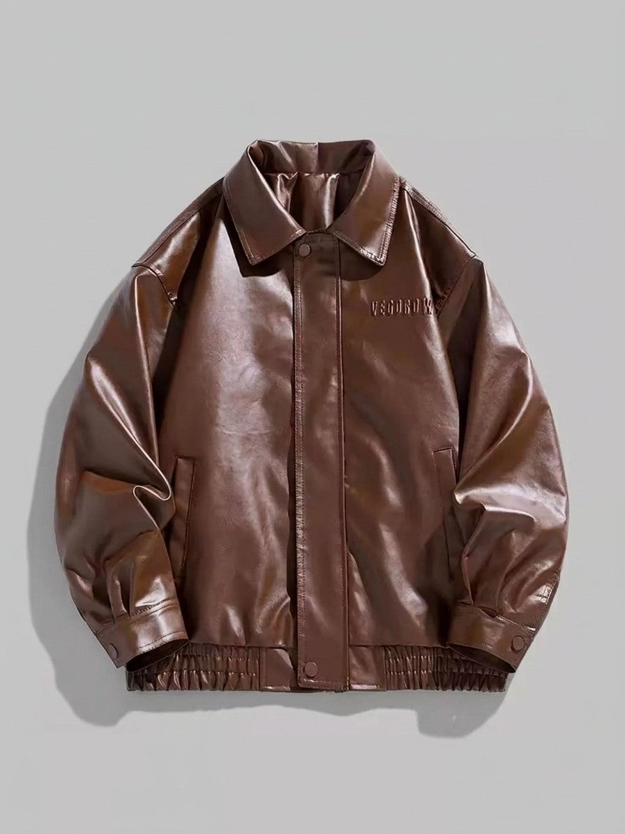 Cagli Men's Oversized Collared Faux Leather Jacket — coffee — packshot