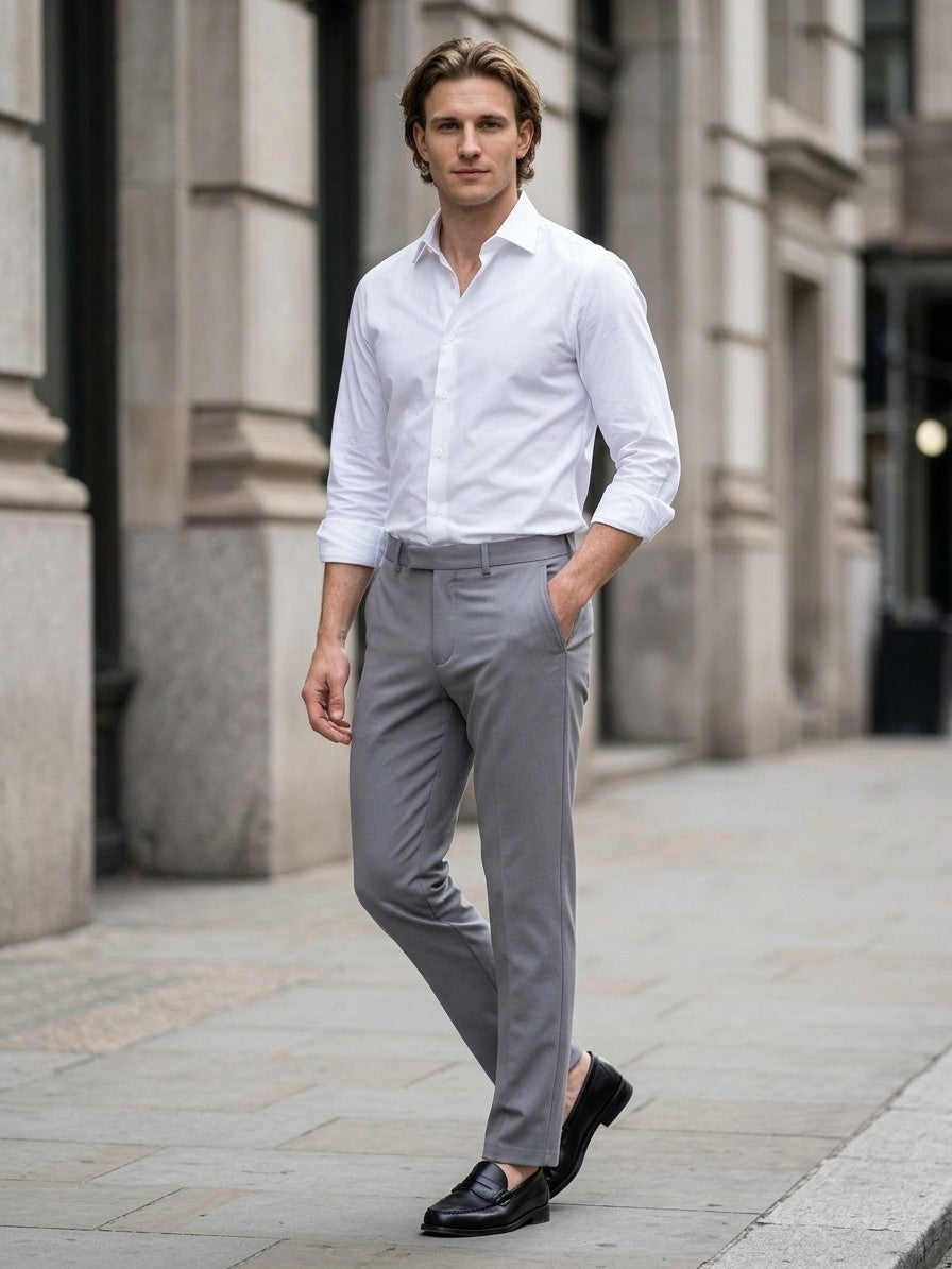Cagliari Men's Slim Stretch Dress Trousers — gray — lifestyle