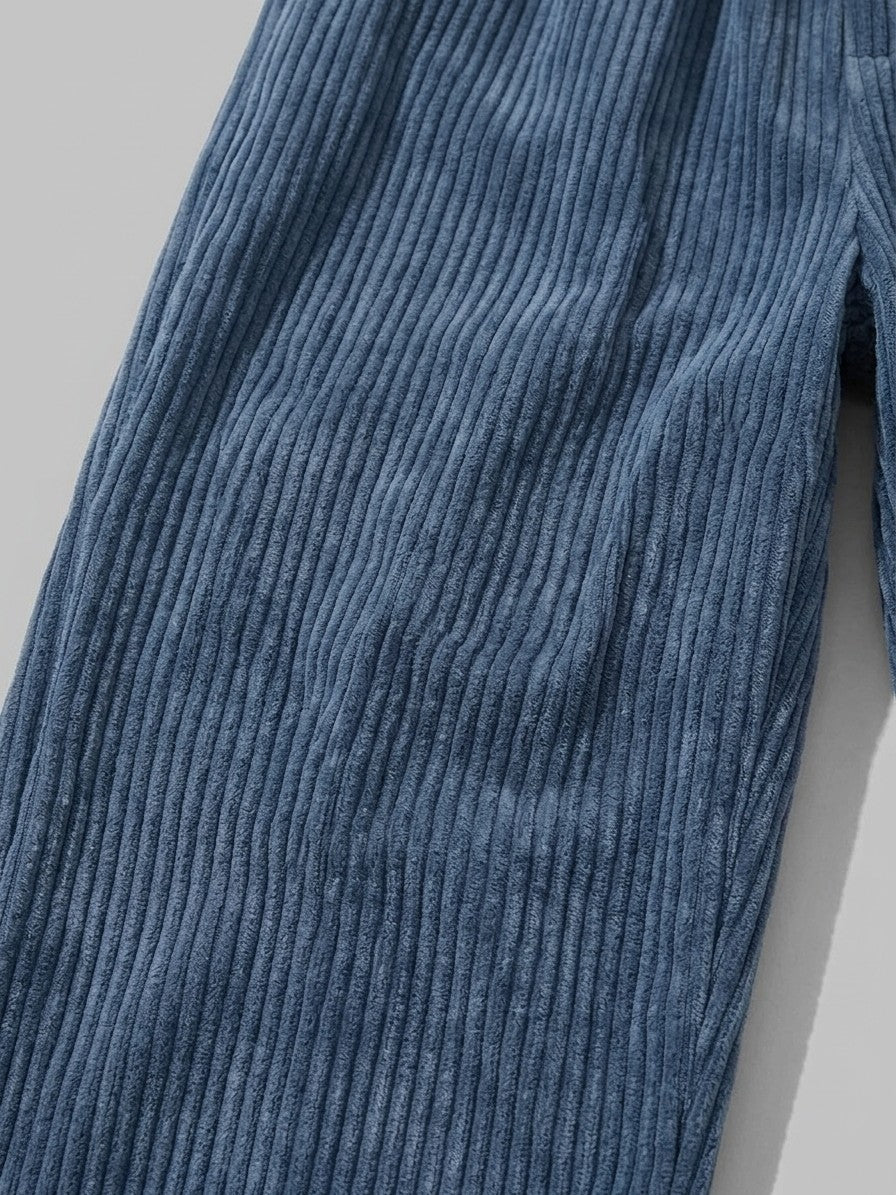Calascio Men's Toggle-Hem Wide Corduroy Pants — denimblue — detail-collar