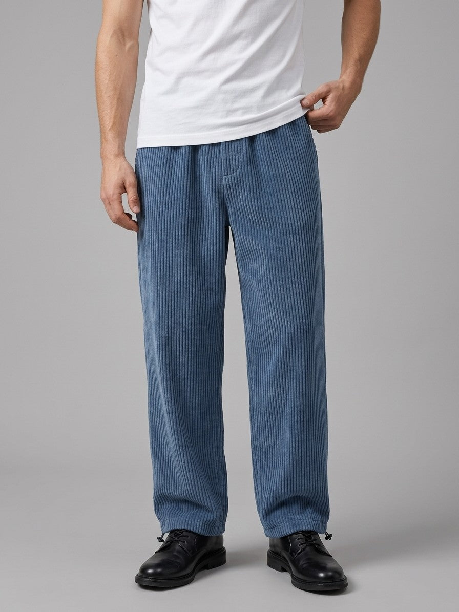 Calascio Men's Toggle-Hem Wide Corduroy Pants — denimblue — front