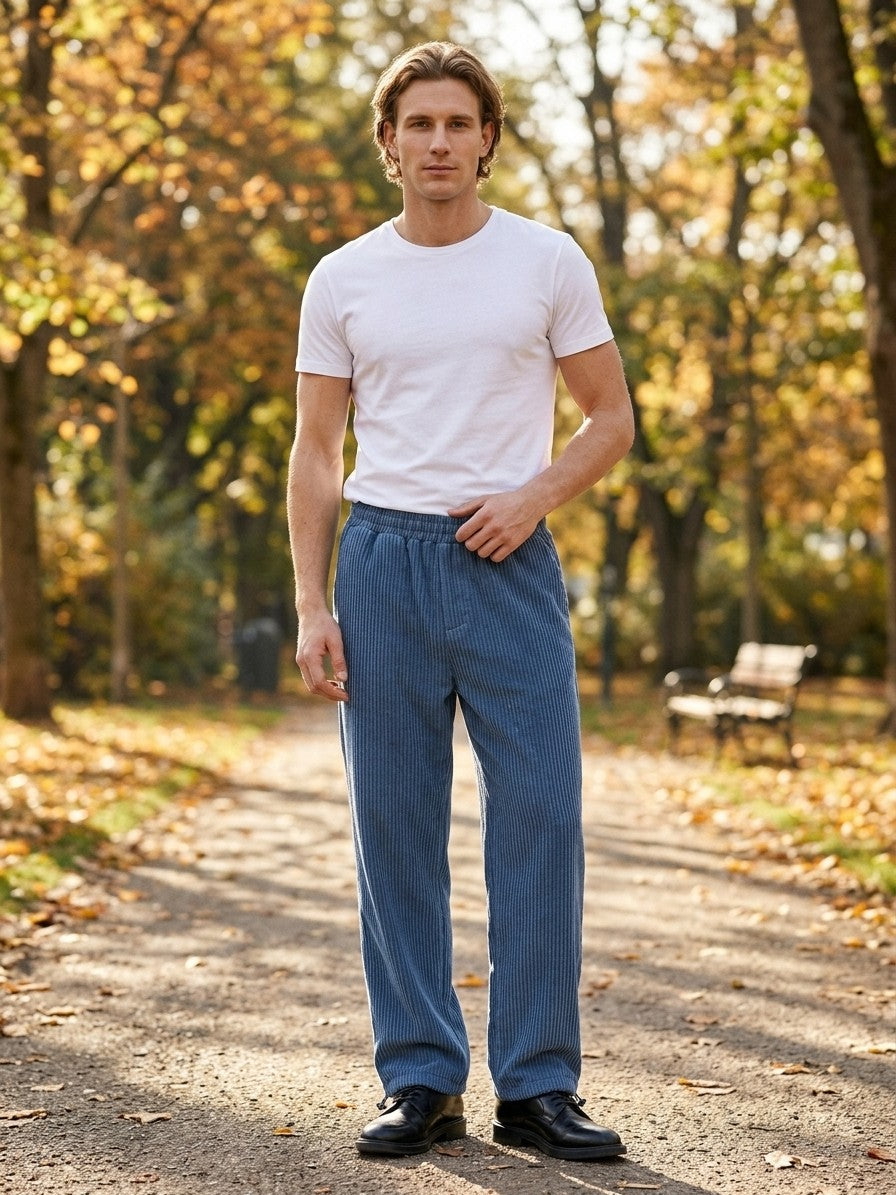 Calascio Men's Toggle-Hem Wide Corduroy Pants — denimblue — lifestyle