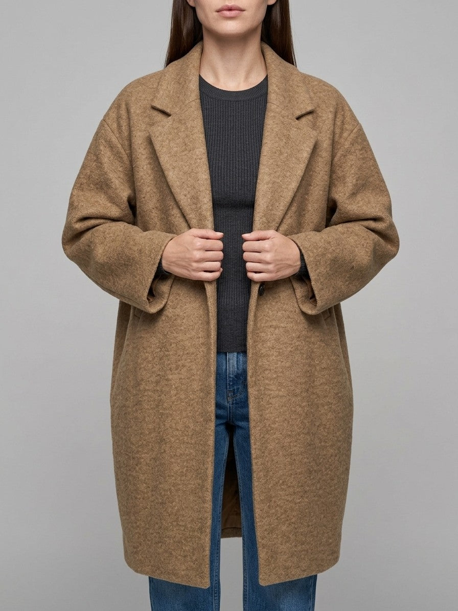 Calcata Women's Oversized One-Button Coat — khaki — front