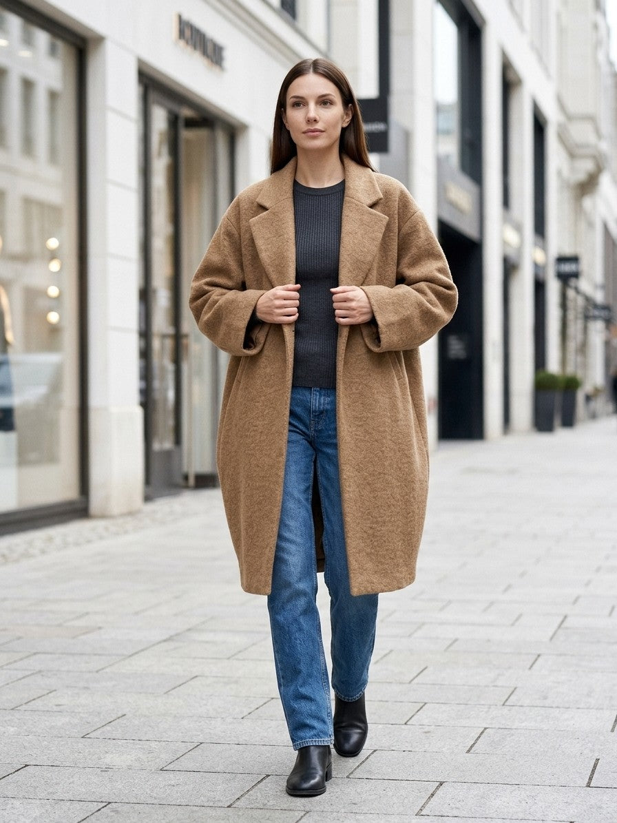 Calcata Women's Oversized One-Button Coat — khaki — lifestyle