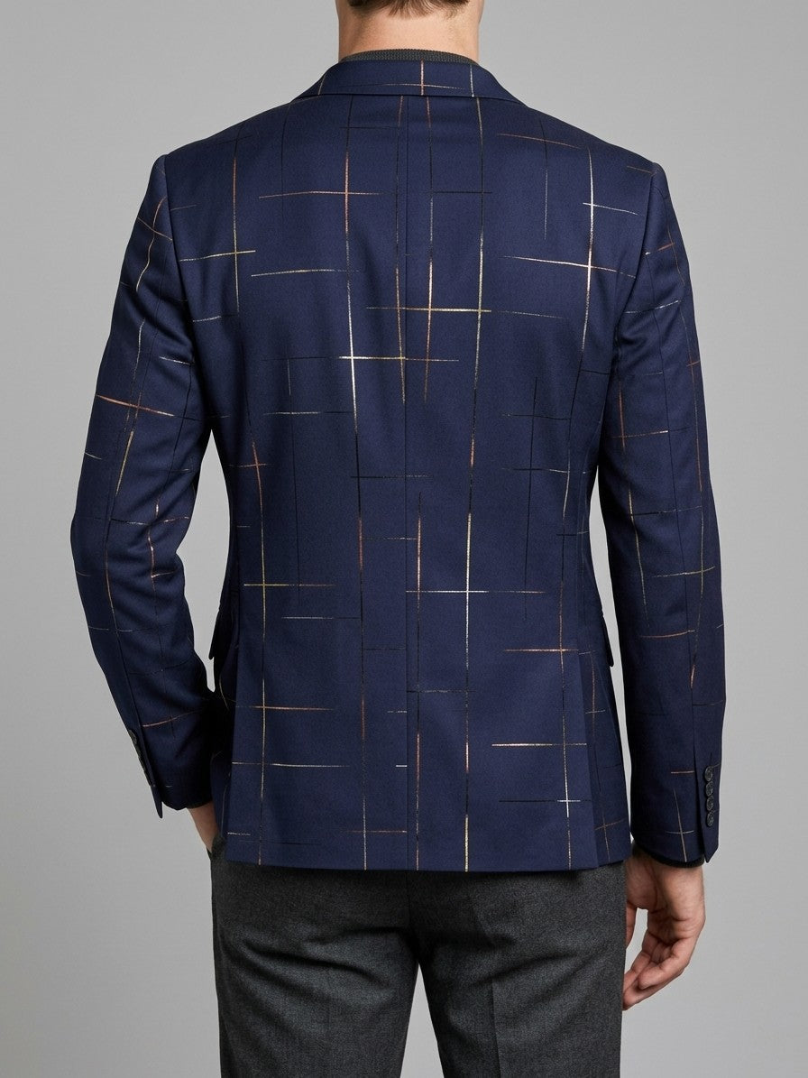 Caltagirone Men's Foil Line-Print Slim Blazer — navy — back