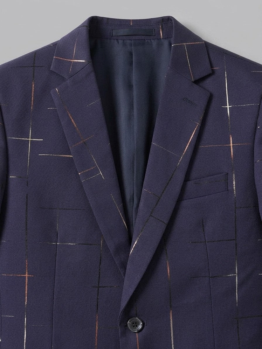Caltagirone Men's Foil Line-Print Slim Blazer — navy — detail-2