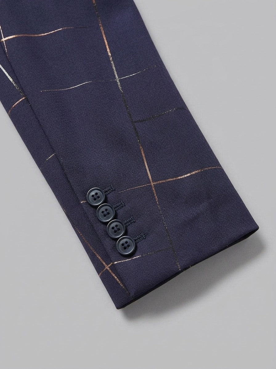Caltagirone Men's Foil Line-Print Slim Blazer — navy — detail-collar