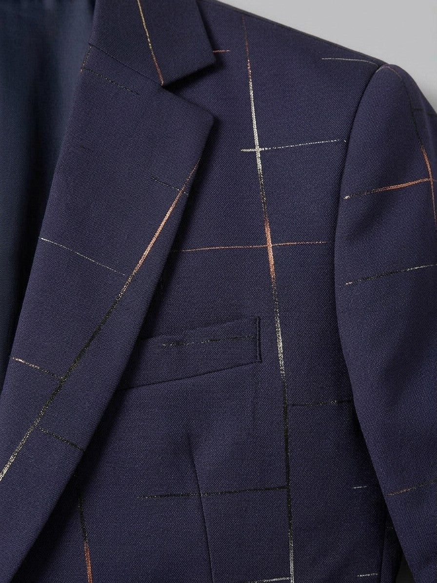 Caltagirone Men's Foil Line-Print Slim Blazer — navy — detail