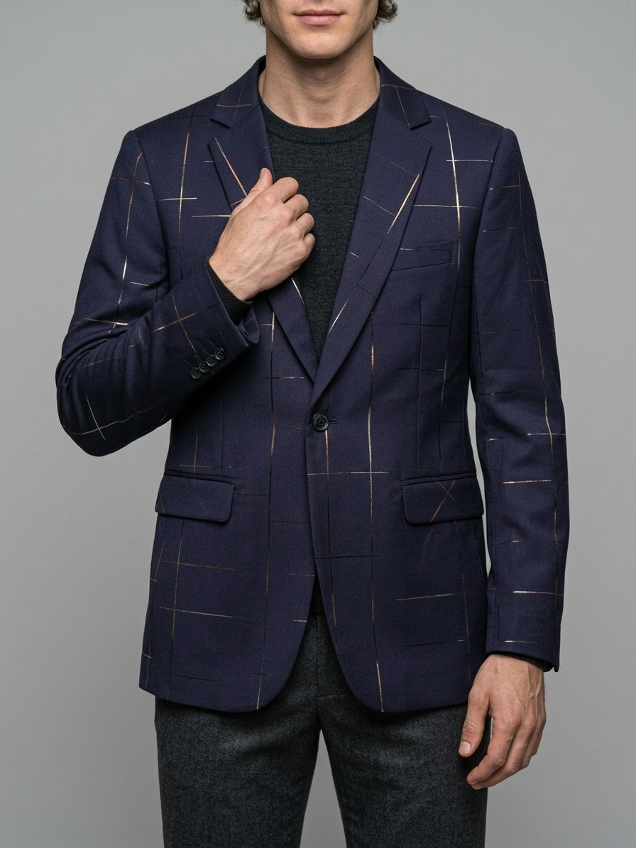 Caltagirone Men's Foil Line-Print Slim Blazer — navy — front