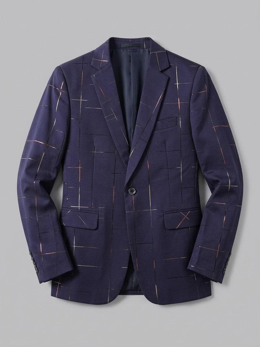 Caltagirone Men's Foil Line-Print Slim Blazer — navy — packshot
