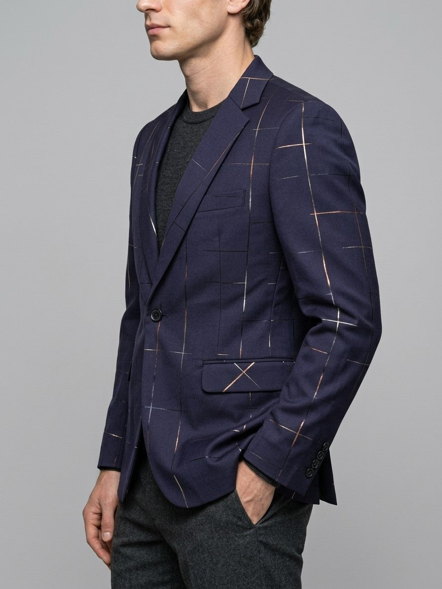Caltagirone Men's Foil Line-Print Slim Blazer — navy — side