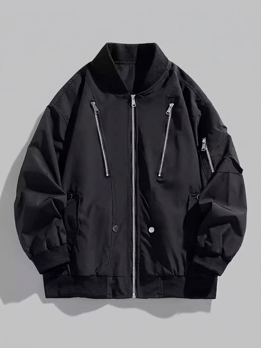 Camaiore Men's Multi-Zip Oversized Bomber Jacket — black — packshot