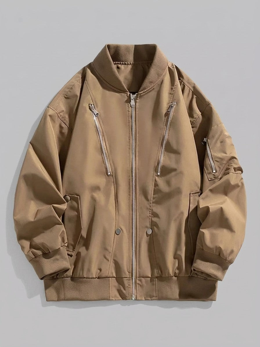 Camaiore Men's Multi-Zip Oversized Bomber Jacket — coffee — packshot