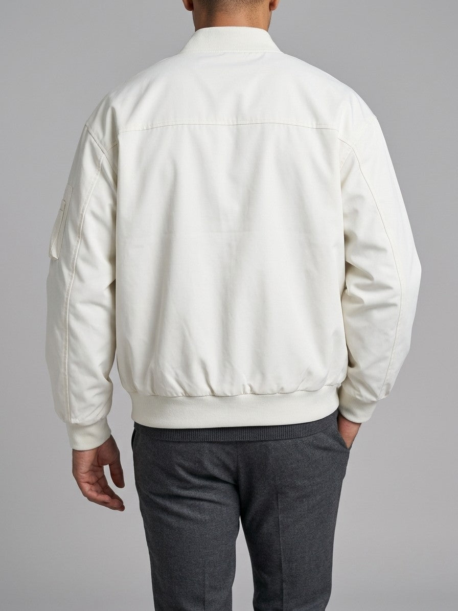 Camaiore Men's Multi-Zip Oversized Bomber Jacket — white — back