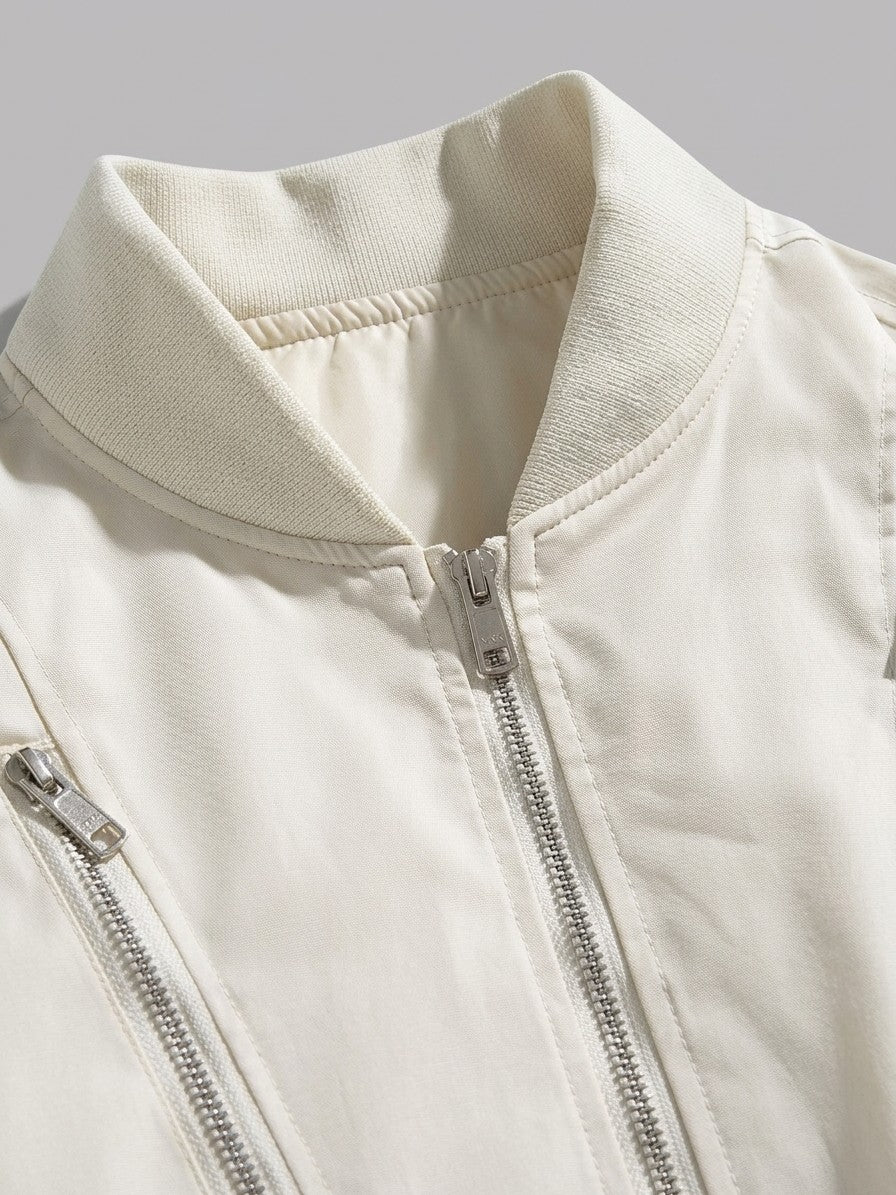 Camaiore Men's Multi-Zip Oversized Bomber Jacket — white — detail-2